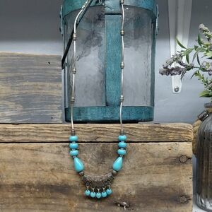 Vintage Boho Style Silver And Turquoise Necklace